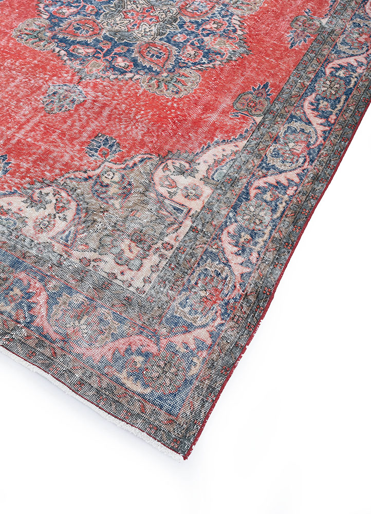 vintage red and orange wool hand knotted Rug - FloorShot