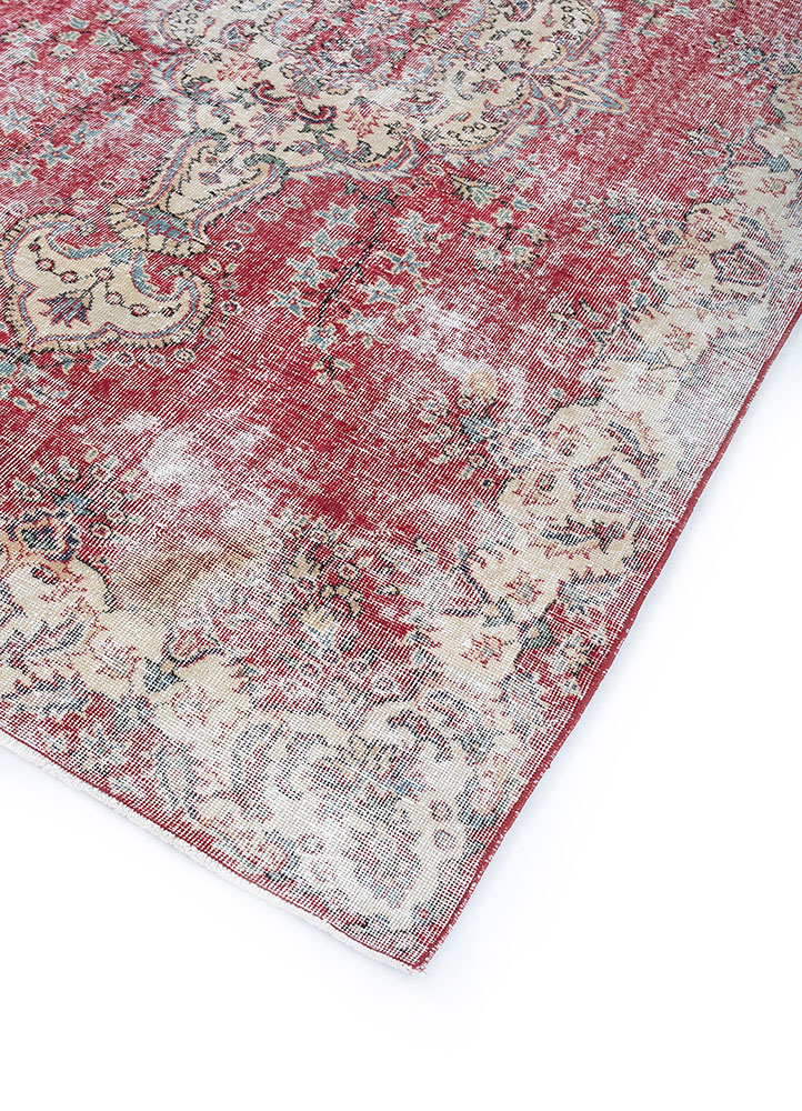 vintage red and orange wool hand knotted Rug - FloorShot