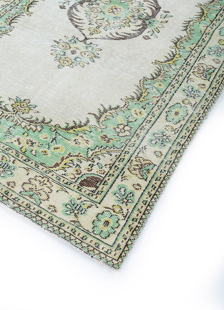 vintage green wool hand knotted Rug - FloorShot