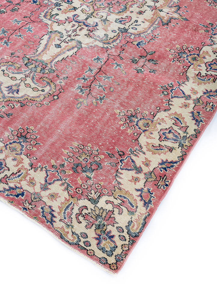 vintage red and orange wool hand knotted Rug - FloorShot
