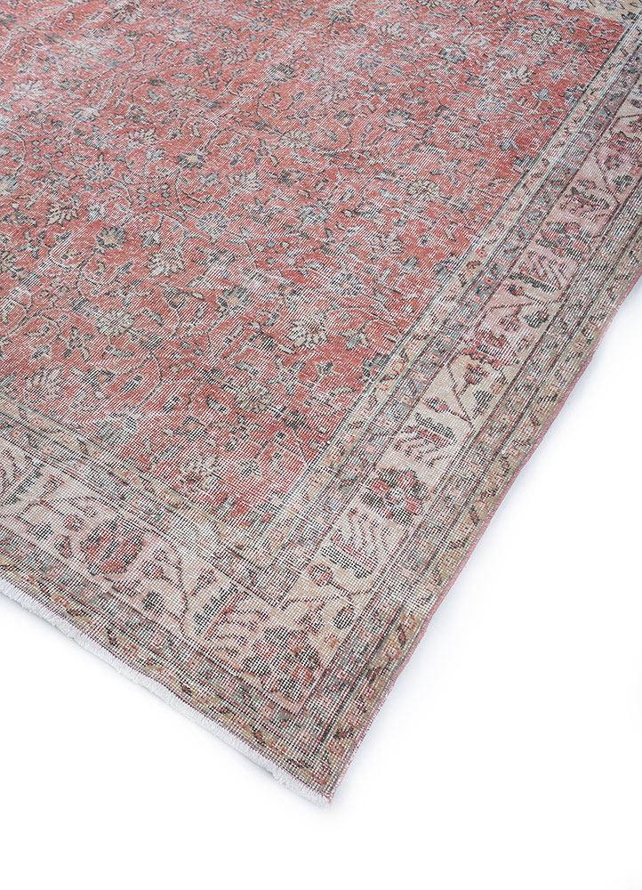 vintage red and orange wool hand knotted Rug - FloorShot