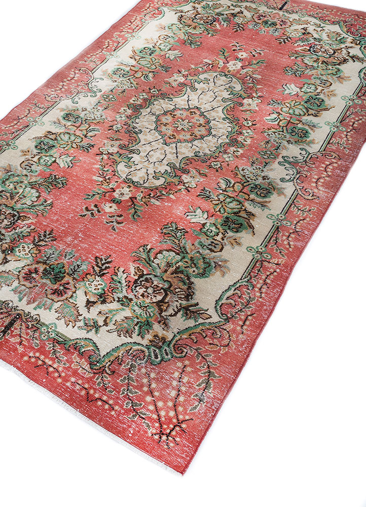 vintage red and orange wool hand knotted Rug - FloorShot
