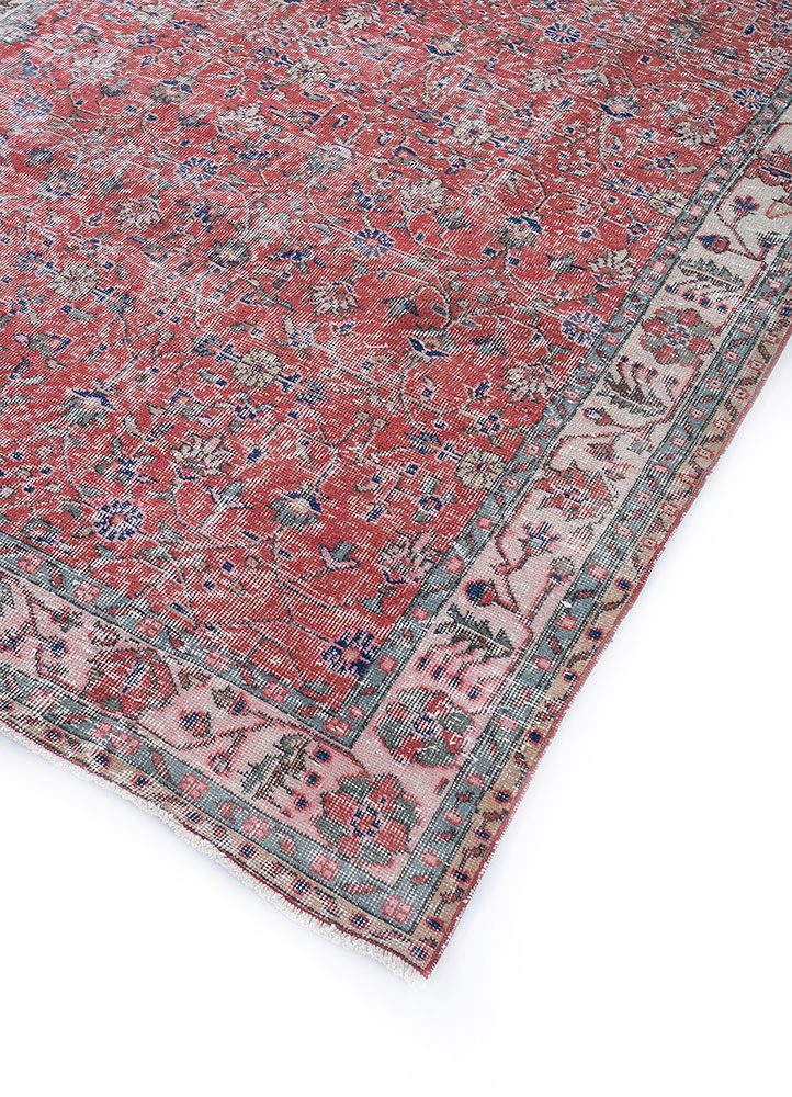 vintage red and orange wool hand knotted Rug - FloorShot