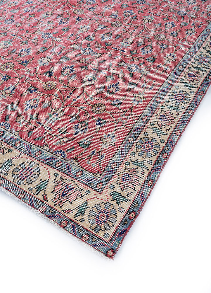 vintage red and orange wool hand knotted Rug - FloorShot