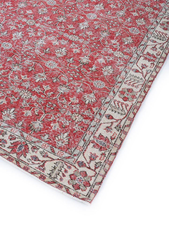 vintage red and orange wool hand knotted Rug - FloorShot