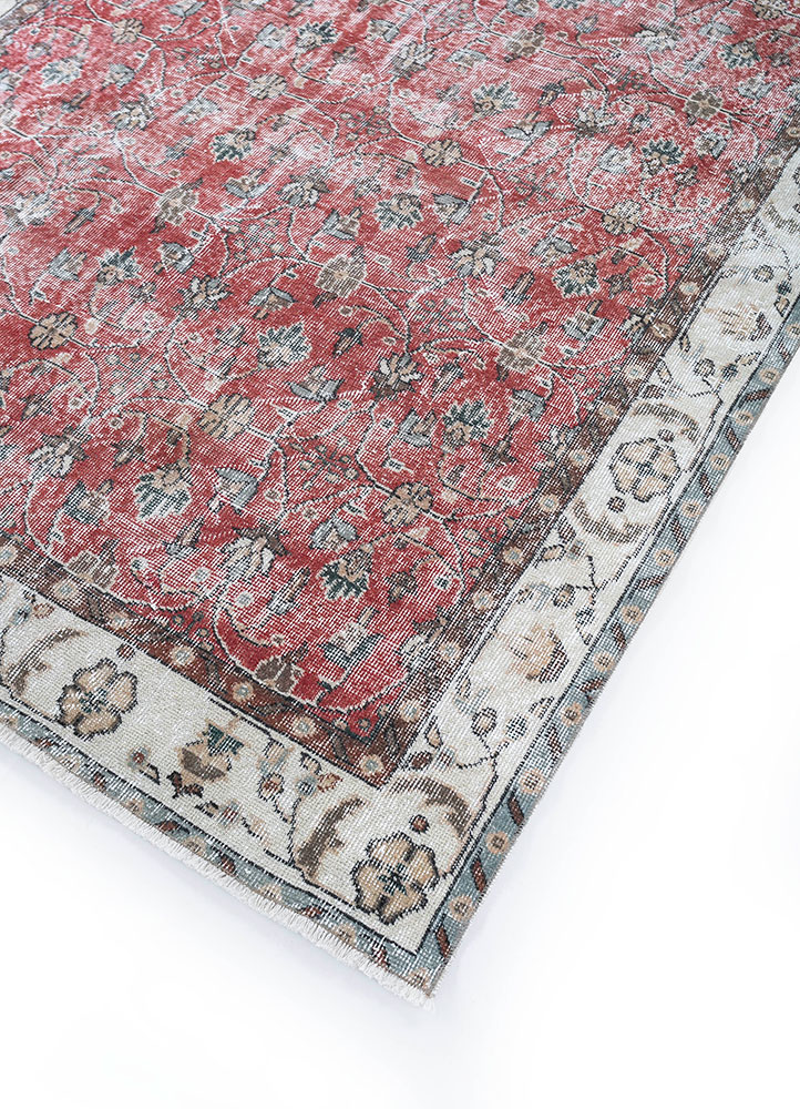 vintage red and orange wool hand knotted Rug - FloorShot
