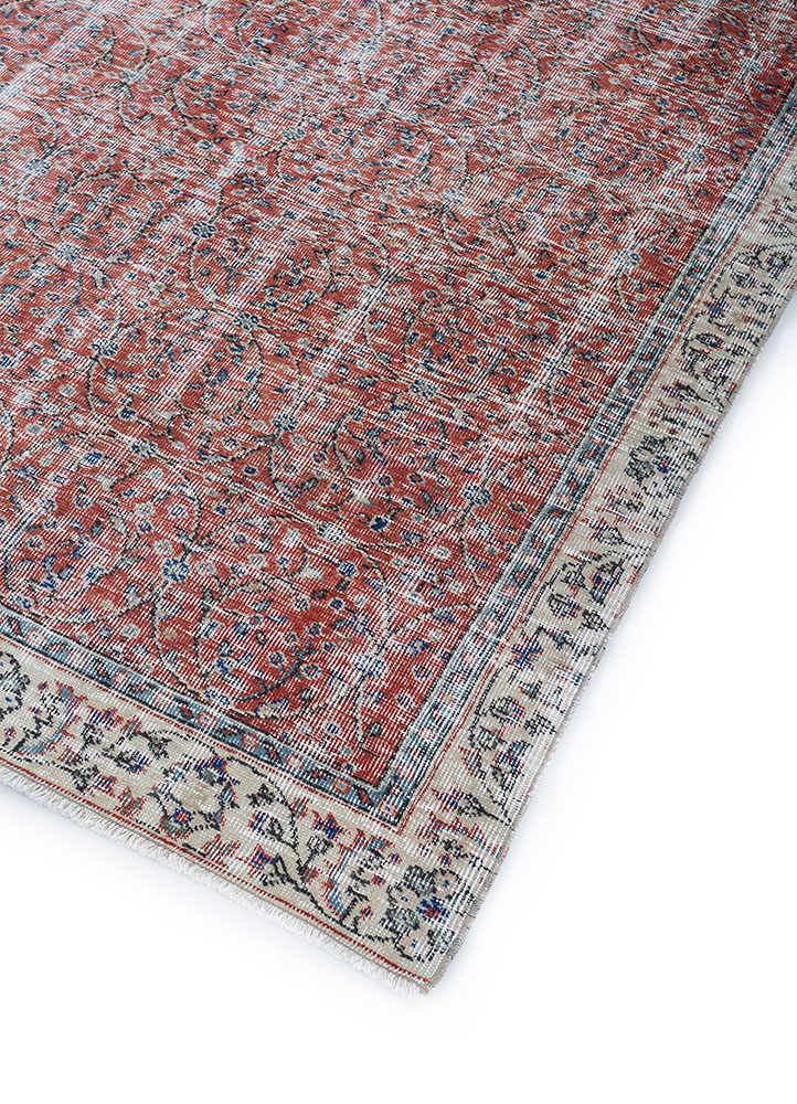 vintage red and orange wool hand knotted Rug - FloorShot
