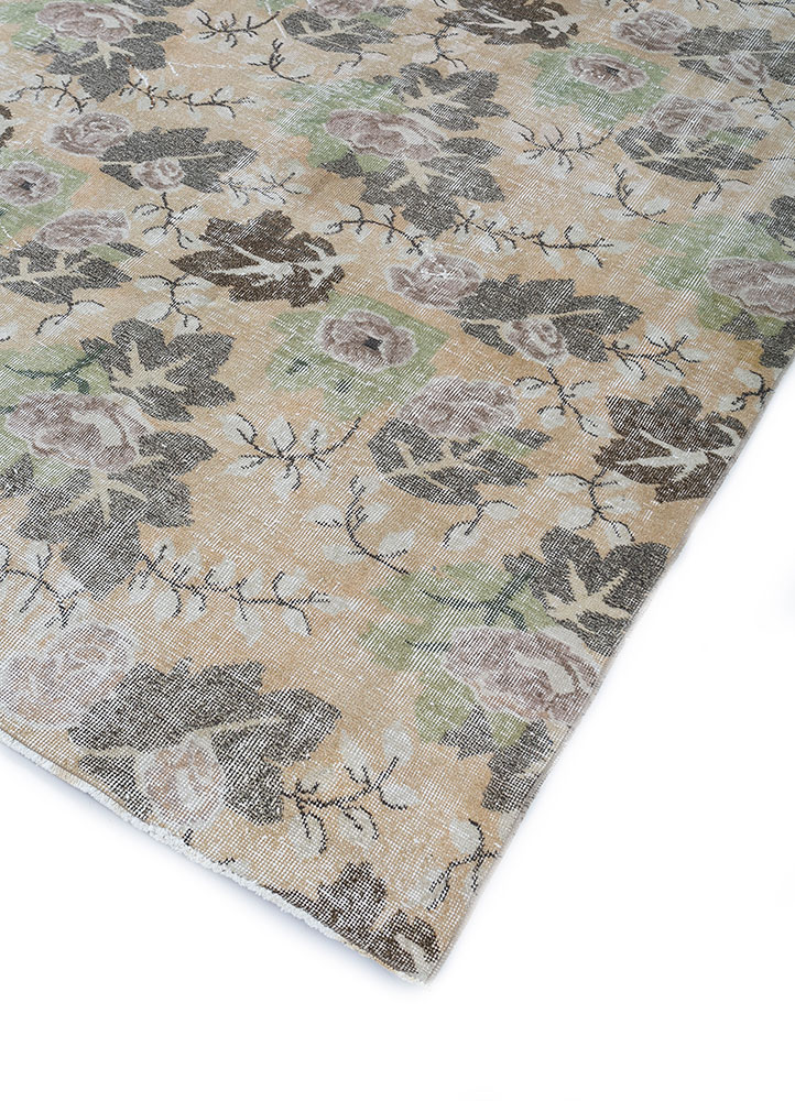 vintage beige and brown wool hand knotted Rug - FloorShot