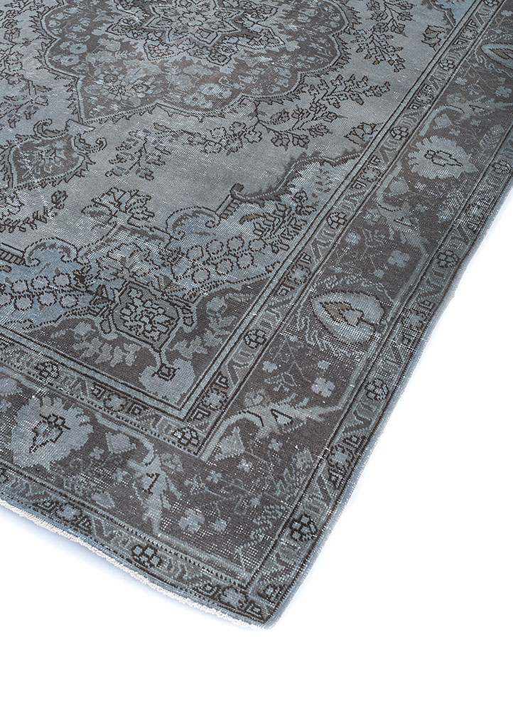 vintage grey and black wool hand knotted Rug - FloorShot