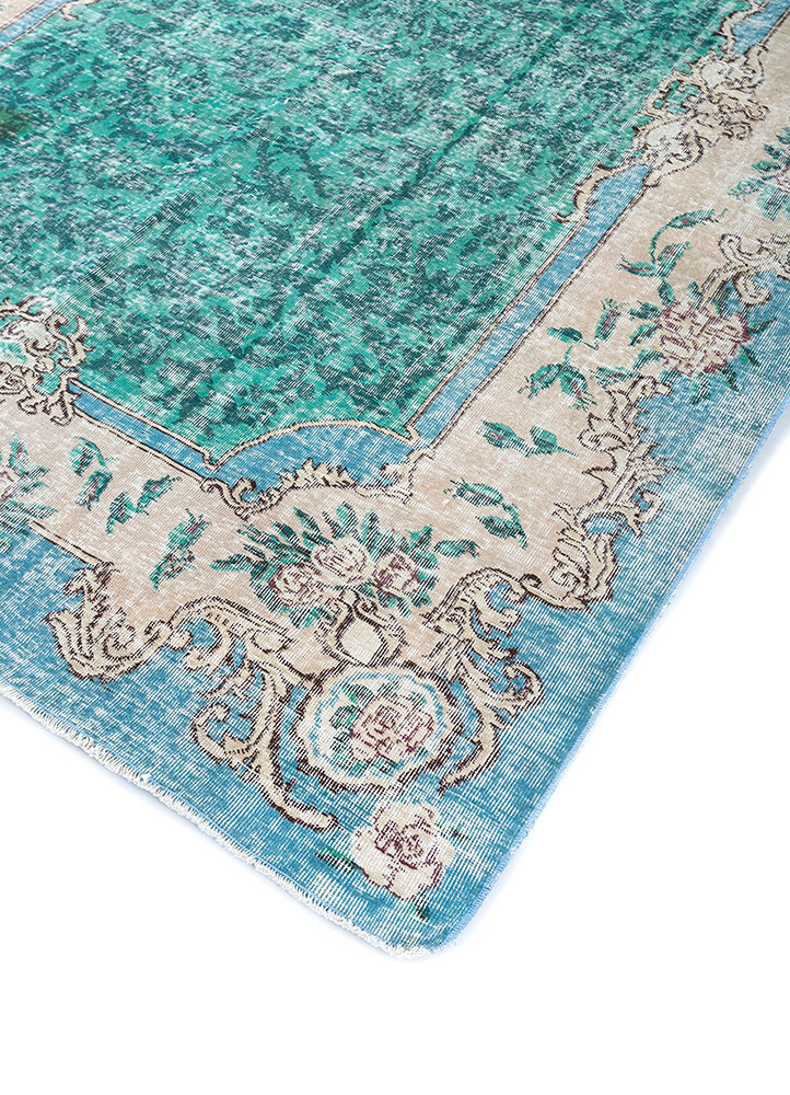 vintage green wool hand knotted Rug - FloorShot