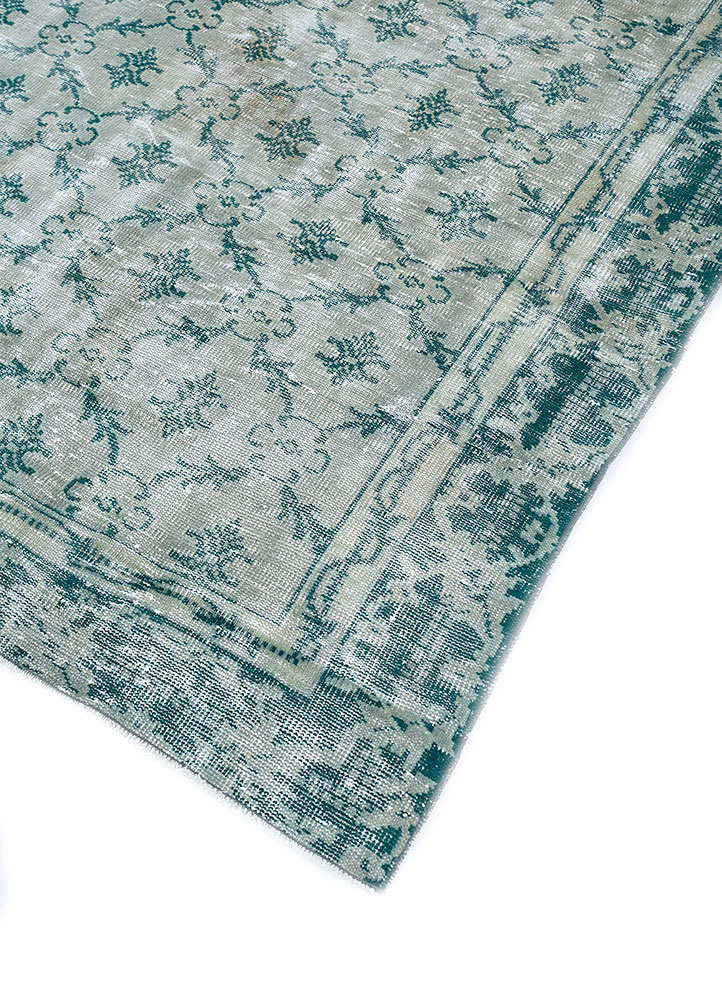 vintage green wool hand knotted Rug - FloorShot