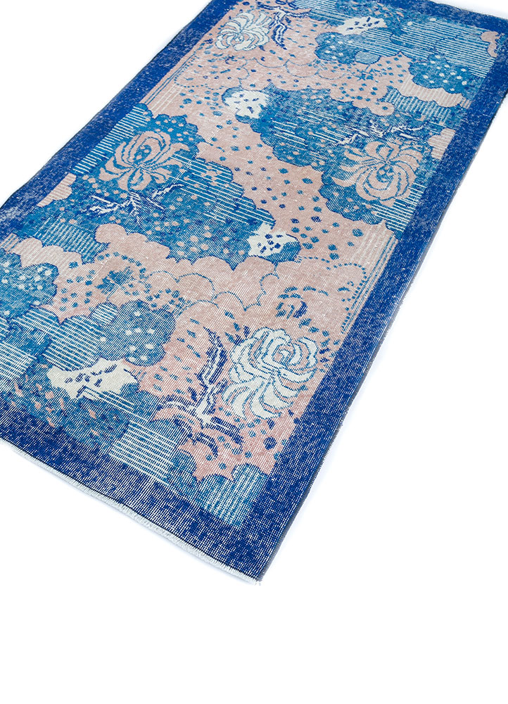 vintage blue wool hand knotted Rug - FloorShot