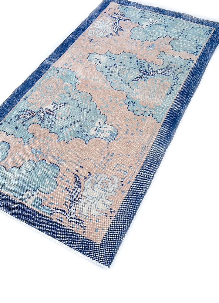 vintage blue wool hand knotted Rug - FloorShot