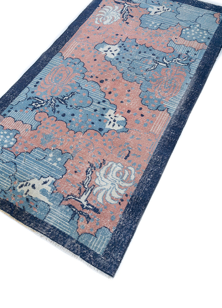 vintage blue wool hand knotted Rug - FloorShot