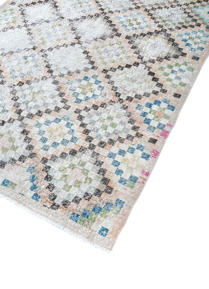 vintage beige and brown wool hand knotted Rug - FloorShot
