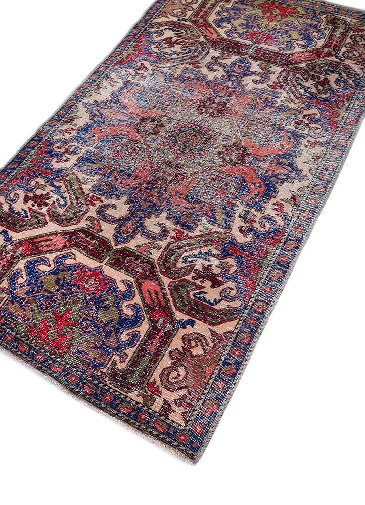 vintage beige and brown wool hand knotted Rug - FloorShot