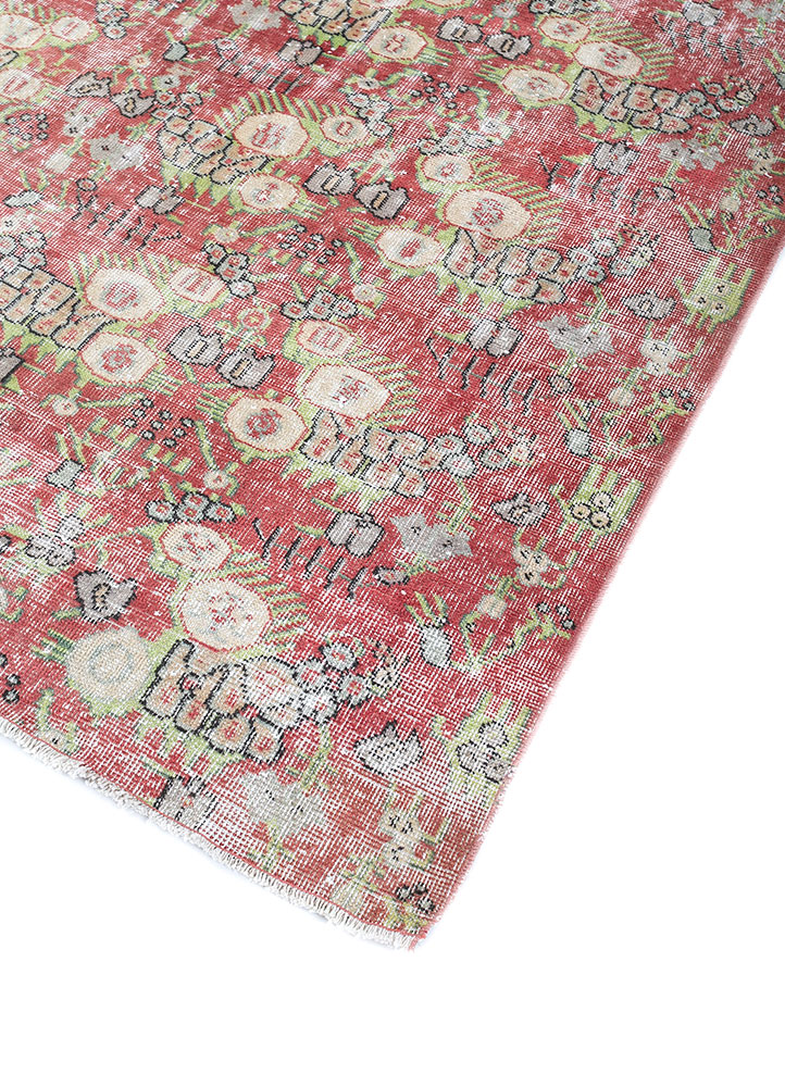 vintage red and orange wool hand knotted Rug - FloorShot