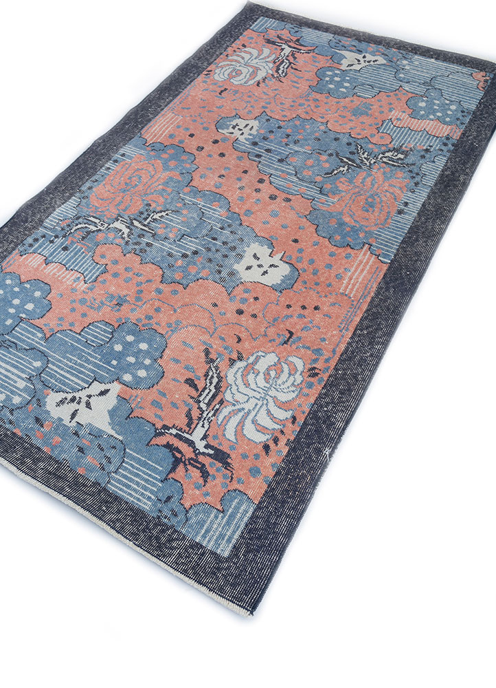 vintage red and orange wool hand knotted Rug - FloorShot