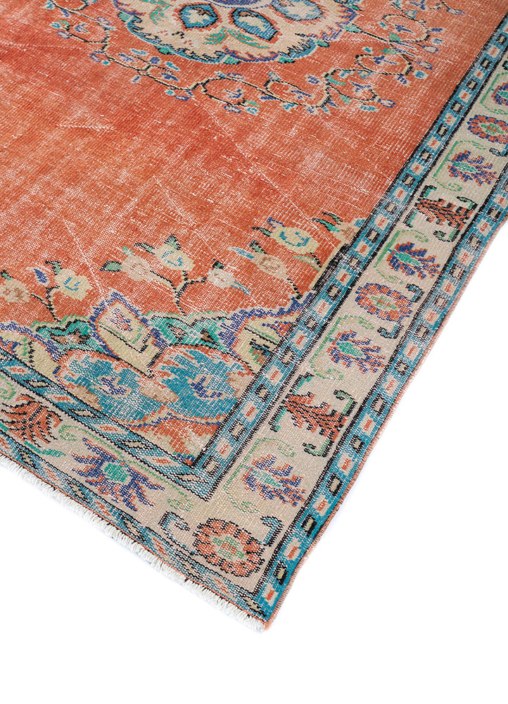 vintage red and orange wool hand knotted Rug - FloorShot
