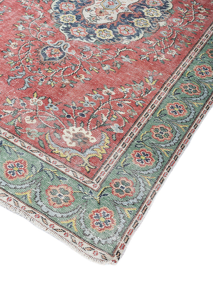 vintage red and orange wool hand knotted Rug - FloorShot
