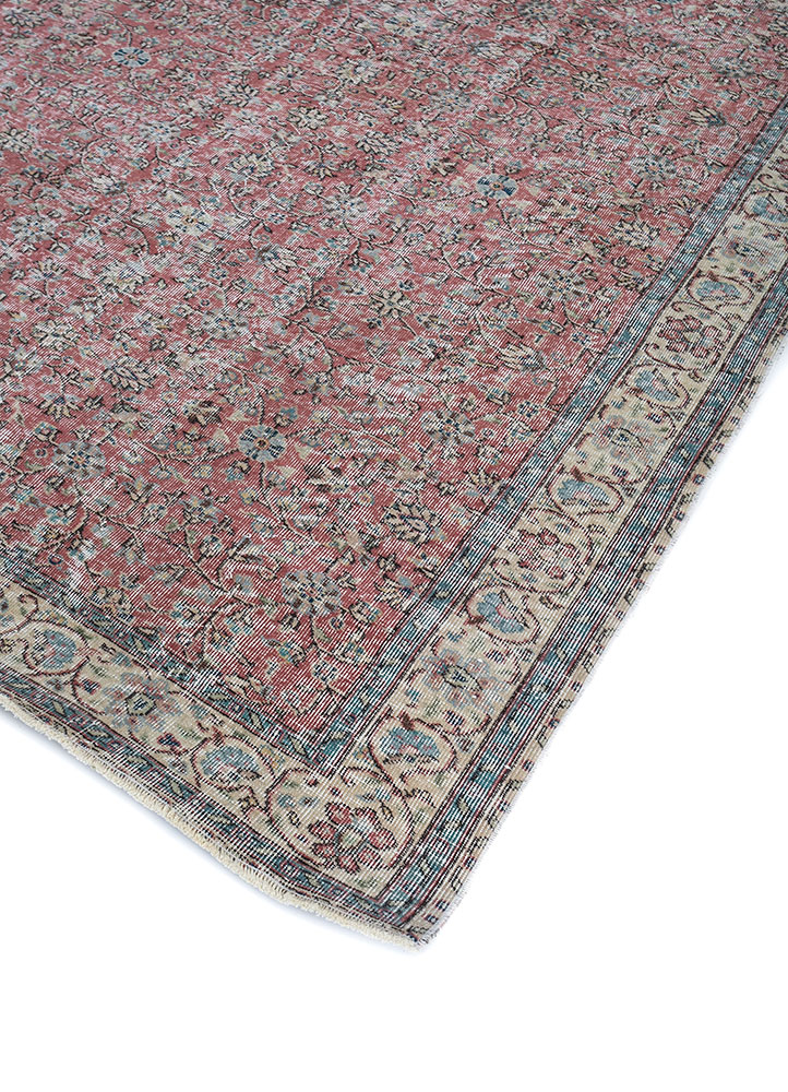 vintage red and orange wool hand knotted Rug - FloorShot