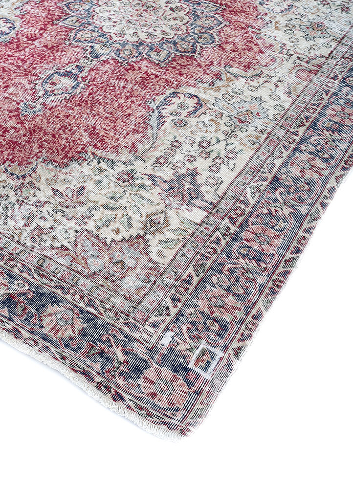 vintage red and orange wool hand knotted Rug - FloorShot