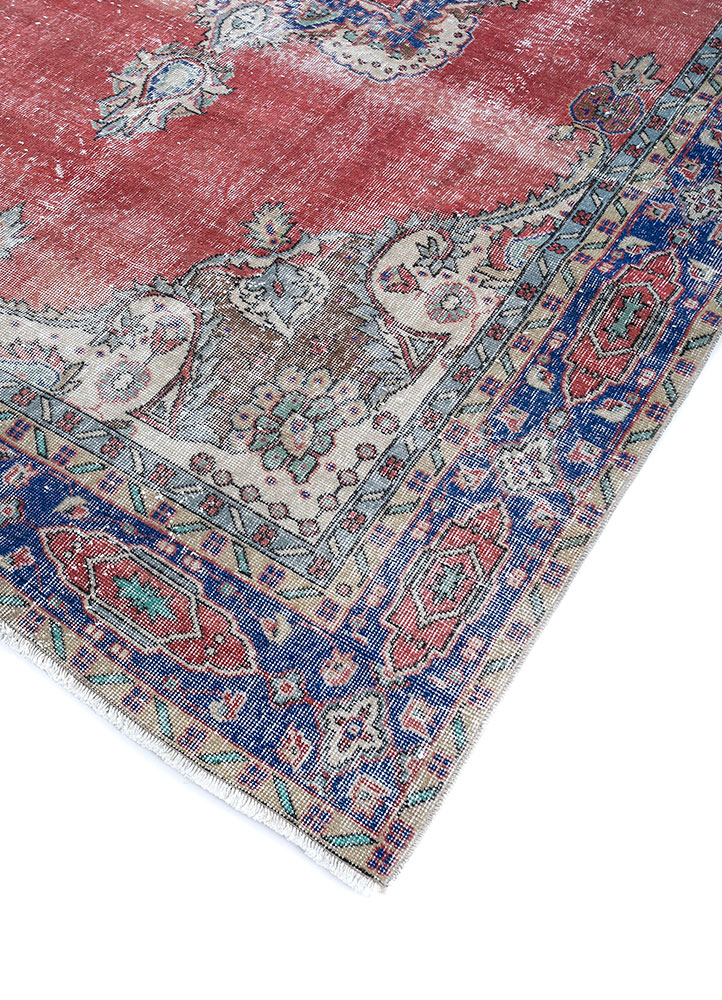vintage red and orange wool hand knotted Rug - FloorShot