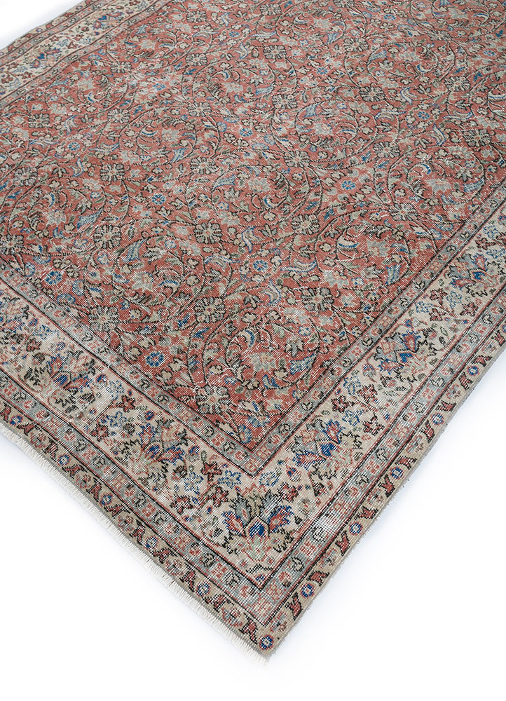 vintage red and orange wool hand knotted Rug - FloorShot
