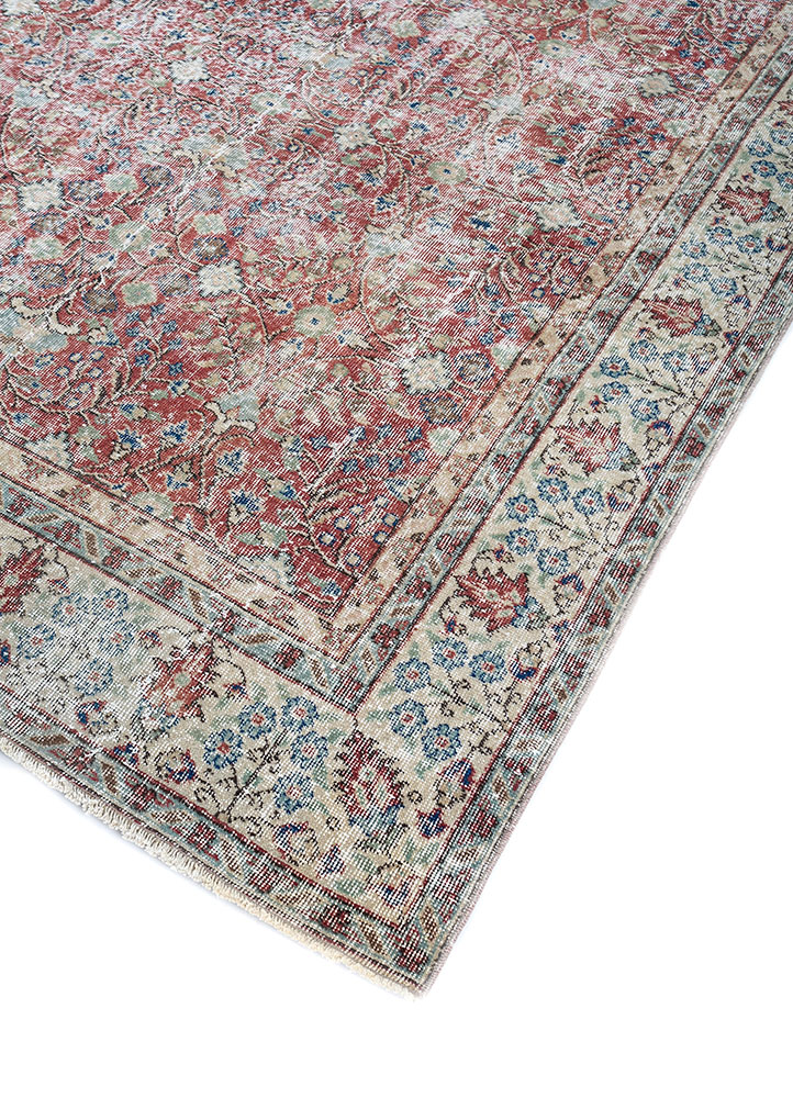 vintage red and orange wool hand knotted Rug - FloorShot