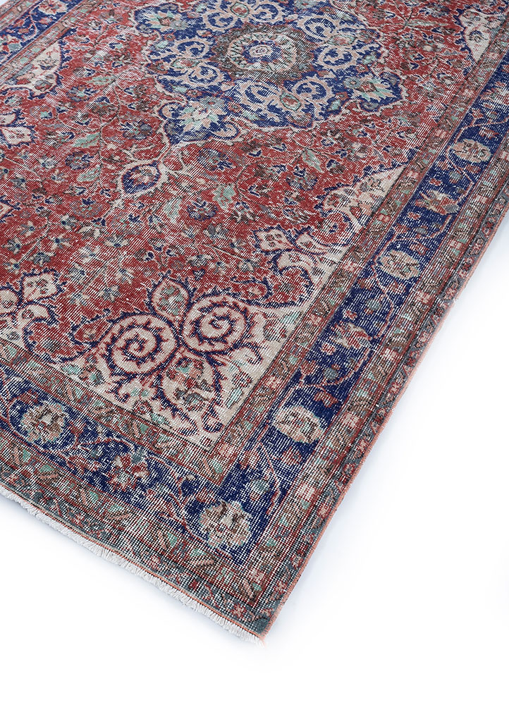 vintage red and orange wool hand knotted Rug - FloorShot