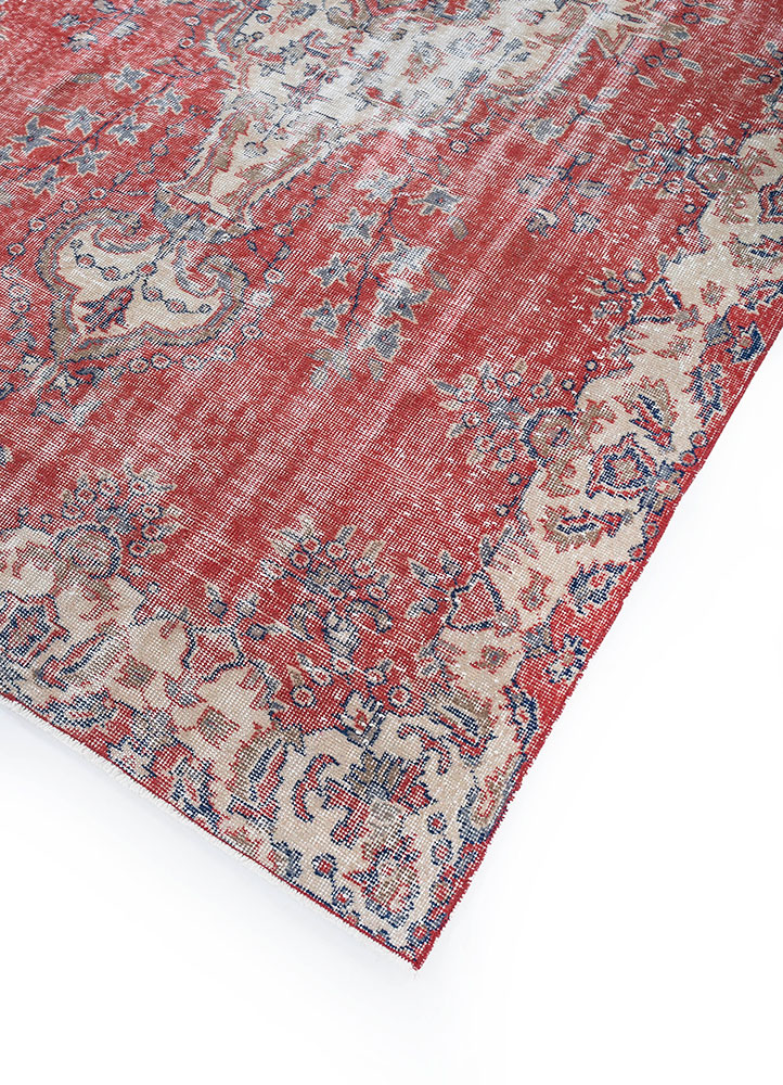 vintage red and orange wool hand knotted Rug - FloorShot