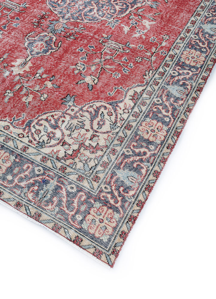 vintage red and orange wool hand knotted Rug - FloorShot