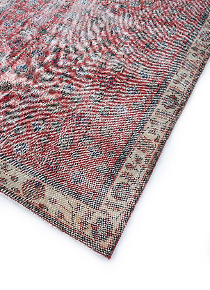 vintage red and orange wool hand knotted Rug - FloorShot