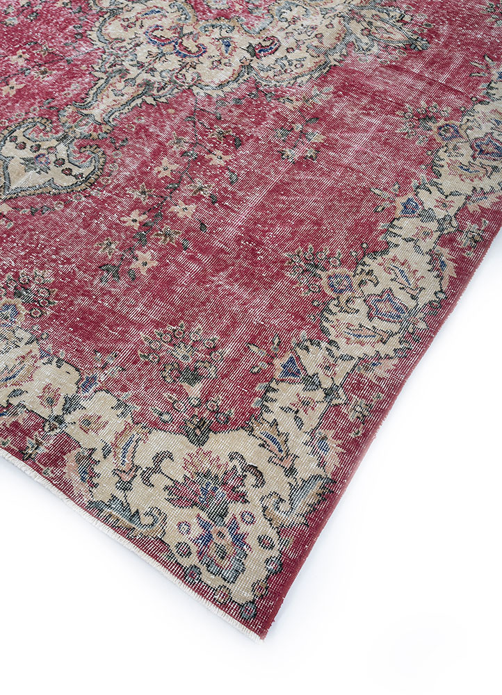 vintage red and orange wool hand knotted Rug - FloorShot