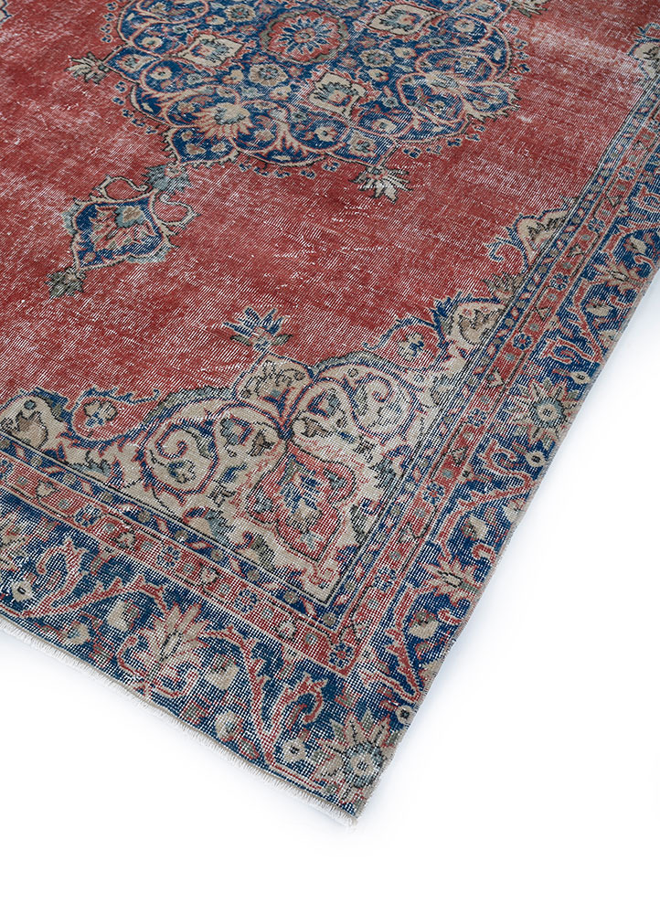 vintage red and orange wool hand knotted Rug - FloorShot