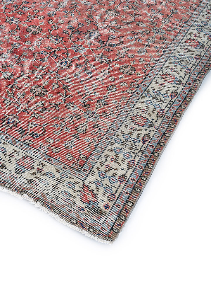 vintage red and orange wool hand knotted Rug - FloorShot