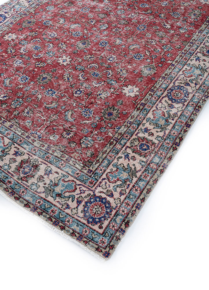 vintage red and orange wool hand knotted Rug - FloorShot