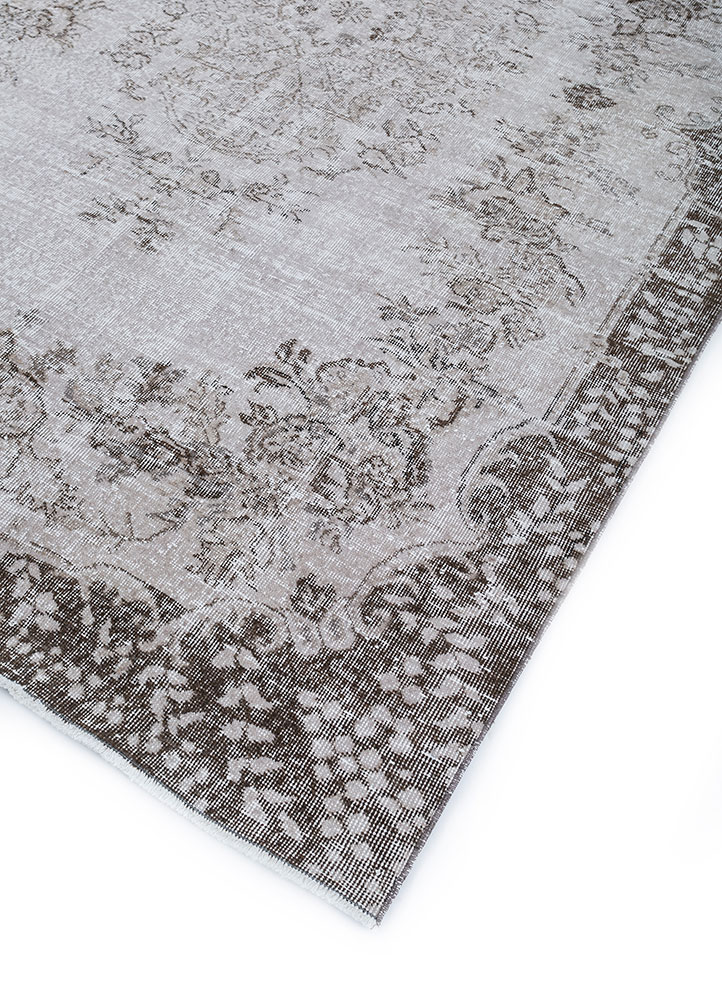 vintage beige and brown wool hand knotted Rug - FloorShot