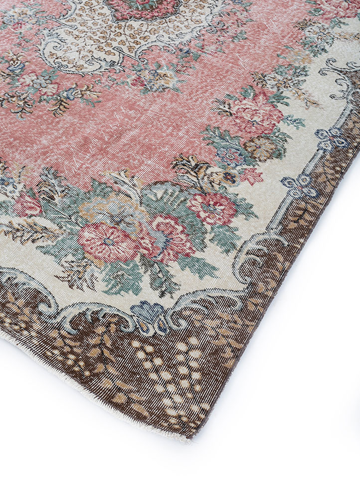 vintage red and orange wool hand knotted Rug - FloorShot