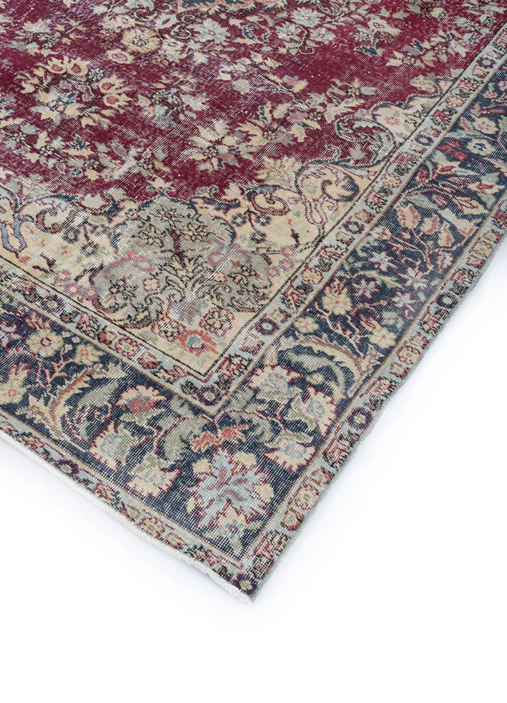 vintage red and orange wool hand knotted Rug - FloorShot