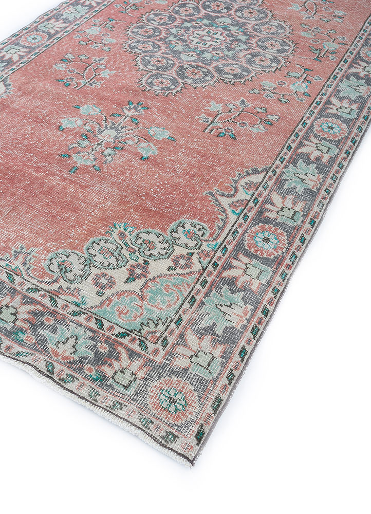 vintage red and orange wool hand knotted Rug - FloorShot
