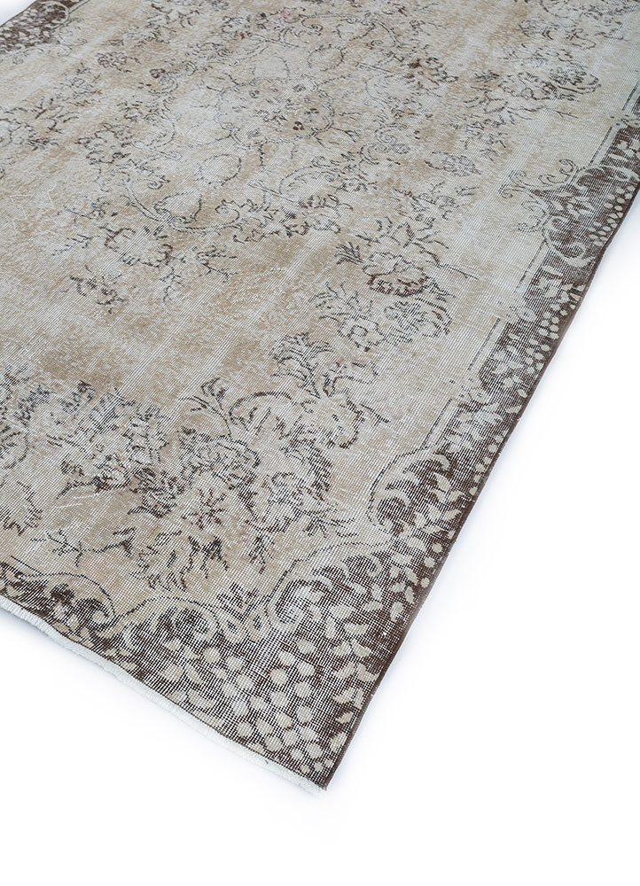 vintage beige and brown wool hand knotted Rug - FloorShot