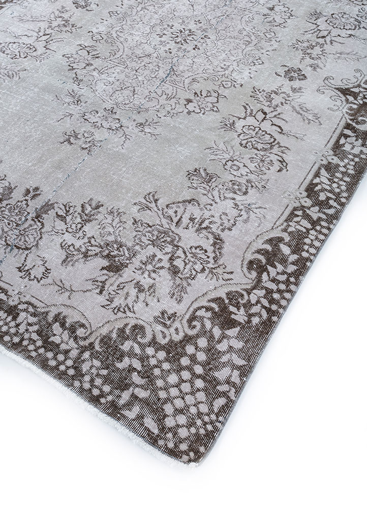 vintage grey and black wool hand knotted Rug - FloorShot