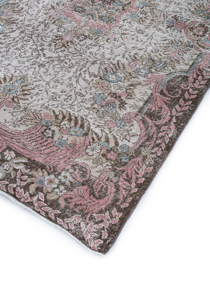 vintage beige and brown wool hand knotted Rug - FloorShot