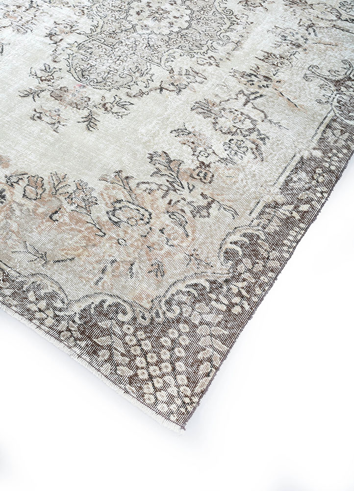 vintage beige and brown wool hand knotted Rug - FloorShot