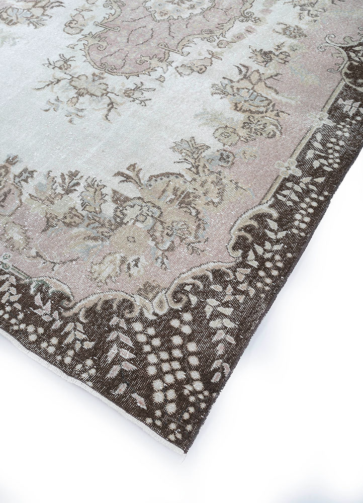 vintage beige and brown wool hand knotted Rug - FloorShot