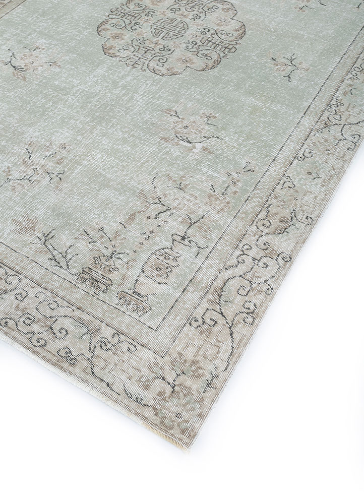vintage green wool hand knotted Rug - FloorShot