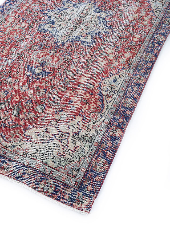 vintage red and orange wool hand knotted Rug - FloorShot