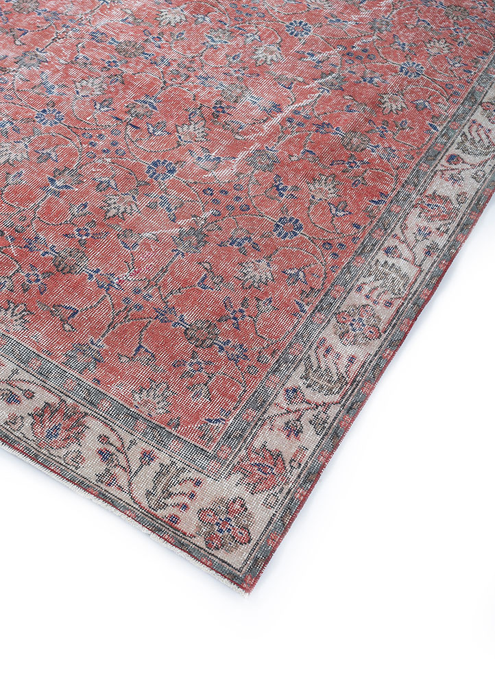 vintage red and orange wool hand knotted Rug - FloorShot