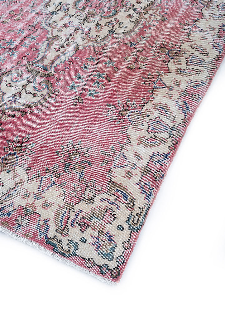 vintage pink and purple wool hand knotted Rug - FloorShot
